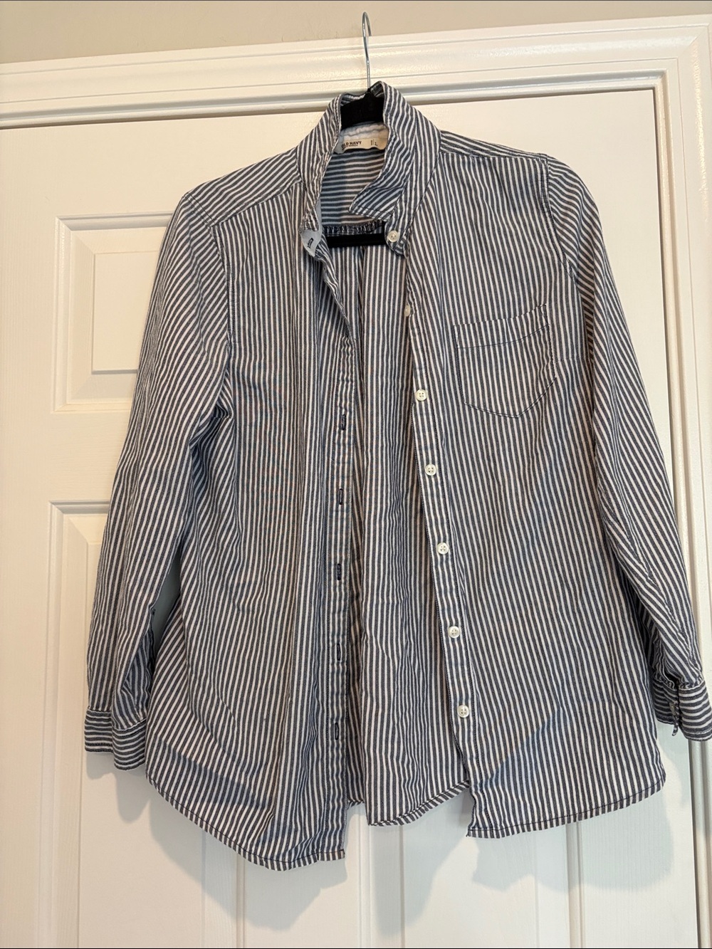 Old Navy Navy and White Striped Button-Down Shirt